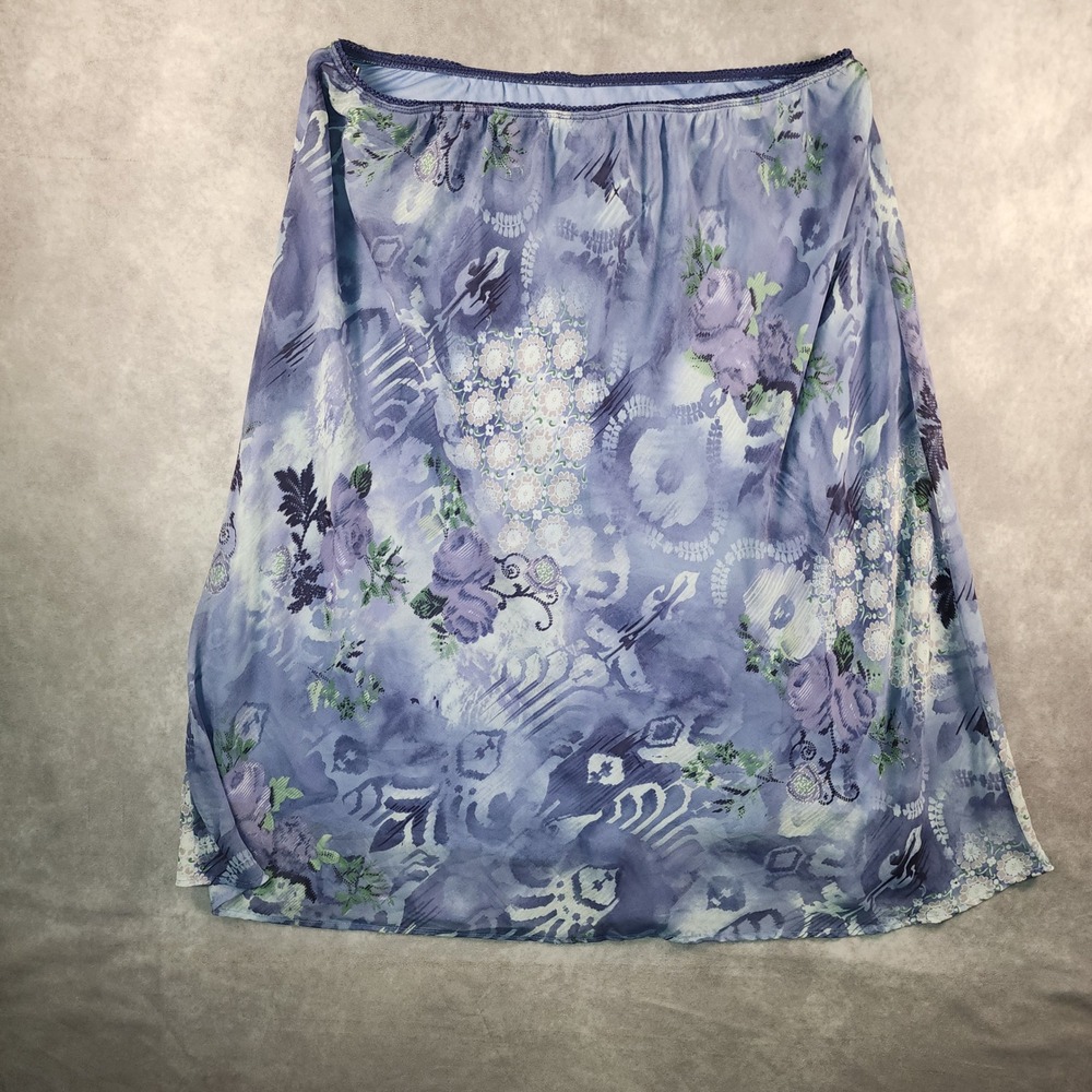 Dressbarn‎ Midi Skirt 18/20 Purple Blue Floral Chiffon Elastic Waist Lined Plus